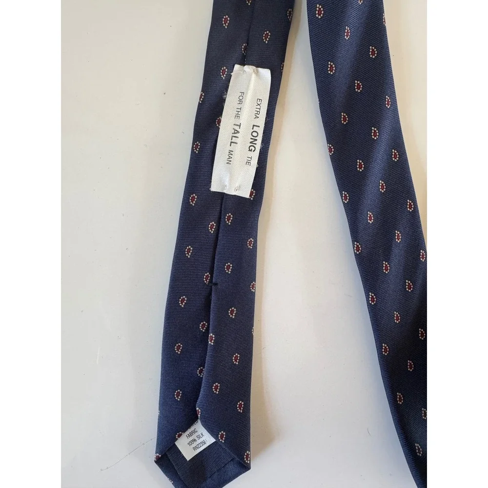 Della Croce Extra Long Tie Mens Navy Blue Red Micro Paisley 100% Silk Italy 66
